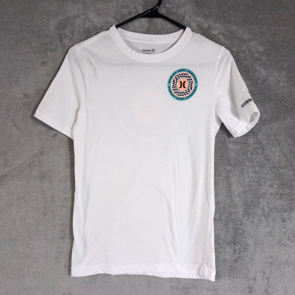 Hurley Boys White Graphic Surf Company T-Shirt Size L 12-13 YRS Short Sleeve